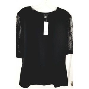 Love Ryan Women's Plus Black Textured  Top w/ Lace sheer sleeves w/hearts 2x NWT